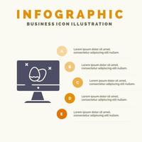 moniteur écran oeuf pâques solide icône infographie 5 étapes présentation fond vecteur