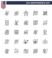 25 signes de ligne des états-unis symboles de célébration de la fête de l'indépendance du barbecue insigne américain carte vacances modifiables éléments de conception vectorielle de la journée des états-unis vecteur