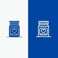 médecine amour coeur mariage ligne et glyphe icône solide bannière bleue ligne et glyphe icône solide bannière bleue vecteur