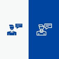 message de chat popup homme conversation ligne et glyphe icône solide bannière bleue ligne et glyphe icône solide bannière bleue vecteur