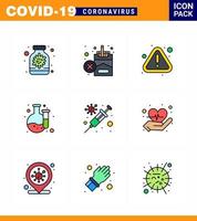 9 ligne remplie plat couleur coronavirus covid19 pack d'icônes comme le vaccin grippe erreur laboratoire chimique viral coronavirus 2019nov maladie vecteur éléments de conception