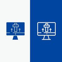 moniteur écran oeuf de pâques ligne et glyphe icône solide bannière bleue ligne et glyphe icône solide bannière bleue vecteur