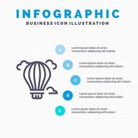 modèle d'infographie bleu chaud air air ballon 5 étapes modèle d'icône de ligne vectorielle vecteur