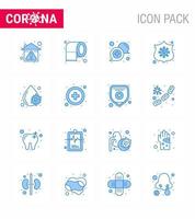 icône de sensibilisation au coronavirus 16 icônes bleues icône incluse virus sauvegarde sécurité protection en ligne coronavirus viral 2019nov éléments de conception de vecteur de maladie