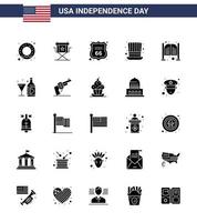 25 signes de glyphes solides pour les portes de la fête de l'indépendance des états-unis usa security presidents day modifiables usa day vector design elements