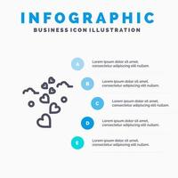 coeurs amour amour icône de ligne de mariage avec 5 étapes présentation infographie fond vecteur