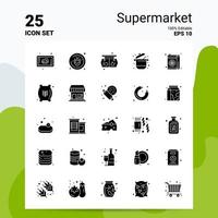 25 jeu d'icônes de supermarché 100 fichiers eps modifiables 10 idées de concept de logo d'entreprise conception d'icône de glyphe solide vecteur