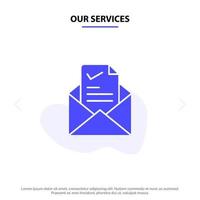 nos services courrier email travail cocher bon solide glyphe icône modèle de carte web vecteur