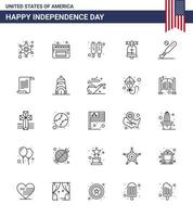joyeux jour de l'indépendance 4 juillet ensemble de 25 lignes pictogramme américain de sports baseball hot dog ball américain modifiable usa day vector design elements