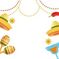 isolé, mexicain, chapeaux, maracas, cocktail, et, piment, vecteur, conception vecteur