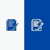 accord rapport forme papier mise en page ligne et glyphe icône solide bannière bleue ligne et glyphe icône solide bannière bleue vecteur