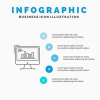 diagramme analytique affaires ordinateur diagramme marketing tendances ligne icône avec 5 étapes présentation infographie fond vecteur