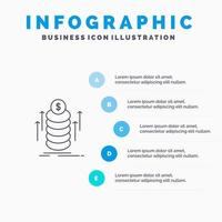 icône de ligne de pièces de monnaie de transfert de paquet d'argent avec fond d'infographie de présentation en 5 étapes vecteur