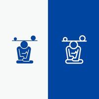 équilibre concentration méditation esprit pleine conscience ligne et glyphe icône solide bannière bleue ligne et glyphe icône solide bannière bleue vecteur