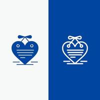 coeur suspendu coeur calendrier lettre d'amour ligne et glyphe icône solide bannière bleue ligne et glyphe icône solide bannière bleue vecteur