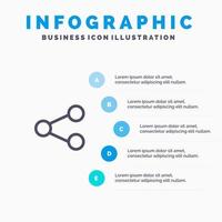 partage de médias icône de ligne de partage social avec fond d'infographie de présentation en 5 étapes vecteur