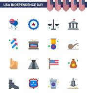 joyeux jour de l'indépendance 4 juillet ensemble de 16 appartements pictogramme américain de feu usa court banque américaine modifiable usa day vector design elements