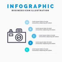 icône de ligne de conception d'image de caméra avec fond d'infographie de présentation en 5 étapes vecteur