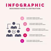 affectation délégué déléguer distribution solide icône infographie 5 étapes présentation arrière-plan vecteur