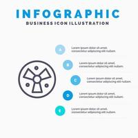 icône de ligne de ventilateur médical d'avertissement de rayonnement avec fond d'infographie de présentation en 5 étapes vecteur