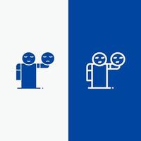 homme main emojis soins de santé ligne et glyphe icône solide bannière bleue ligne et glyphe icône solide bannière bleue vecteur
