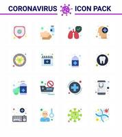 virus corona maladie 16 pack d'icônes de couleur plate sucer comme danger désinfectant humain cerveau médical coronavirus viral 2019nov éléments de conception de vecteur de maladie