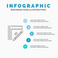 icône de ligne de conception de réparation de crayon de construction de règle avec fond d'infographie de présentation en 5 étapes vecteur