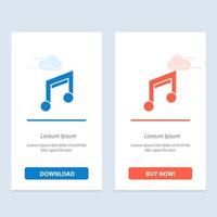 conception de base de l'application musique mobile bleu et rouge télécharger et acheter maintenant modèle de carte de widget web vecteur