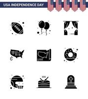 9 signes de glyphes solides pour la fête de l'indépendance des états-unis autour des états-unis divertissement carte unie modifiable éléments de conception vectorielle de la journée des états-unis vecteur