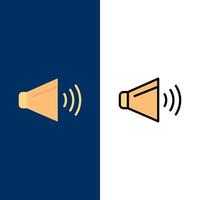 volume du haut-parleur sonore sur les icônes plates et remplies de lignes icon set vector fond bleu