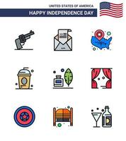 pack de 9 lignes créatives liées à la fête de l'indépendance des états-unis de vacances cole mail cake wisconsin modifiables usa day vector design elements