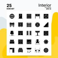 25 jeu d'icônes intérieures 100 eps modifiables 10 fichiers idées de concept de logo d'entreprise conception d'icône de glyphe solide vecteur