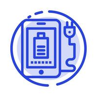 charge mobile prise complète icône de ligne en pointillé bleu vecteur