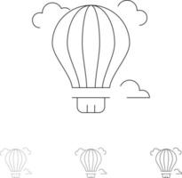 ballon air air chaud audacieux et mince jeu d'icônes de ligne noire vecteur