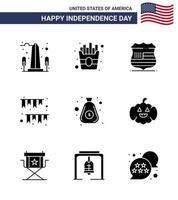 9 usa pack de glyphes solides de signes et symboles de la fête de l'indépendance des bruants de décoration du dollar jour américain éléments de conception vectoriels modifiables de la journée des états-unis vecteur