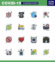 16 pack d'icônes covid19 de coronavirus de ligne remplie de couleurs plates telles que l'interface de virus virus de balayage de verre de sang coronavirus viral 2019nov éléments de conception de vecteur de maladie