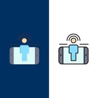 engagement utilisateur engagement utilisateur icônes marketing plat et ligne remplie icône ensemble vecteur fond bleu