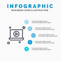 icône de ligne vidéo de lecture d'ordinateur portable avec fond d'infographie de présentation en 5 étapes vecteur