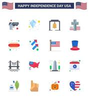 16 icônes créatives des états-unis signes d'indépendance modernes et symboles du 4 juillet de hot i dog bell hot dog cross modifiables usa day vector design elements