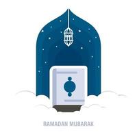 ramadan kareem conception islamique croissant de lune et silhouette de dôme de mosquée avec motif arabe et calligraphie vecteur