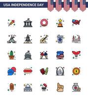 joyeux jour de l'indépendance 25 pack d'icônes de lignes remplies à plat pour le web et l'impression usa carte donut américain prix modifiable usa day vector design elements