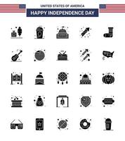 usa indépendance jour glyphe solide ensemble de 25 pictogrammes usa de fête de vacances independece célébration point de repère modifiable usa day vector design elements