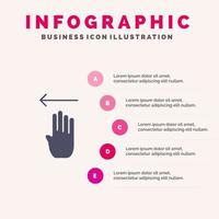 doigt quatre geste gauche solide icône infographie 5 étapes présentation fond vecteur