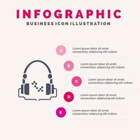 casque musique audio main libre solide icône infographie 5 étapes présentation fond vecteur