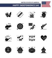 usa indépendance jour glyphe solide ensemble de 16 pictogrammes usa de canon alimentaire tambour frites chips modifiables usa day vector design elements