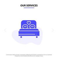 nos services lit amour coeur mariage solide glyphe icône modèle de carte web vecteur