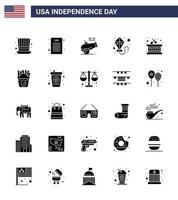 usa indépendance jour solide glyphe ensemble de 25 pictogrammes usa de frise instrument canon tambour été modifiable usa day vector design elements