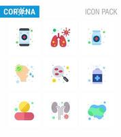 9 maladie de coronavirus de couleur plate et icône de vecteur de prévention forme de virus de laboratoire allergie qui coule coronavirus viral 2019nov éléments de conception de vecteur de maladie