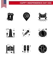 4 juillet usa joyeux jour de l'indépendance icône symboles groupe de 9 glyphes solides modernes de religion bâtiment de washington usa monument modifiable usa day vector design elements