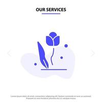nos services flore floral fleur nature rose solide glyphe icône modèle de carte web vecteur